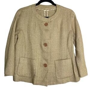 Etro Milano Tan Metallic Knit Lightweight Three Button 3/4 Sleeve IT 42 XL
